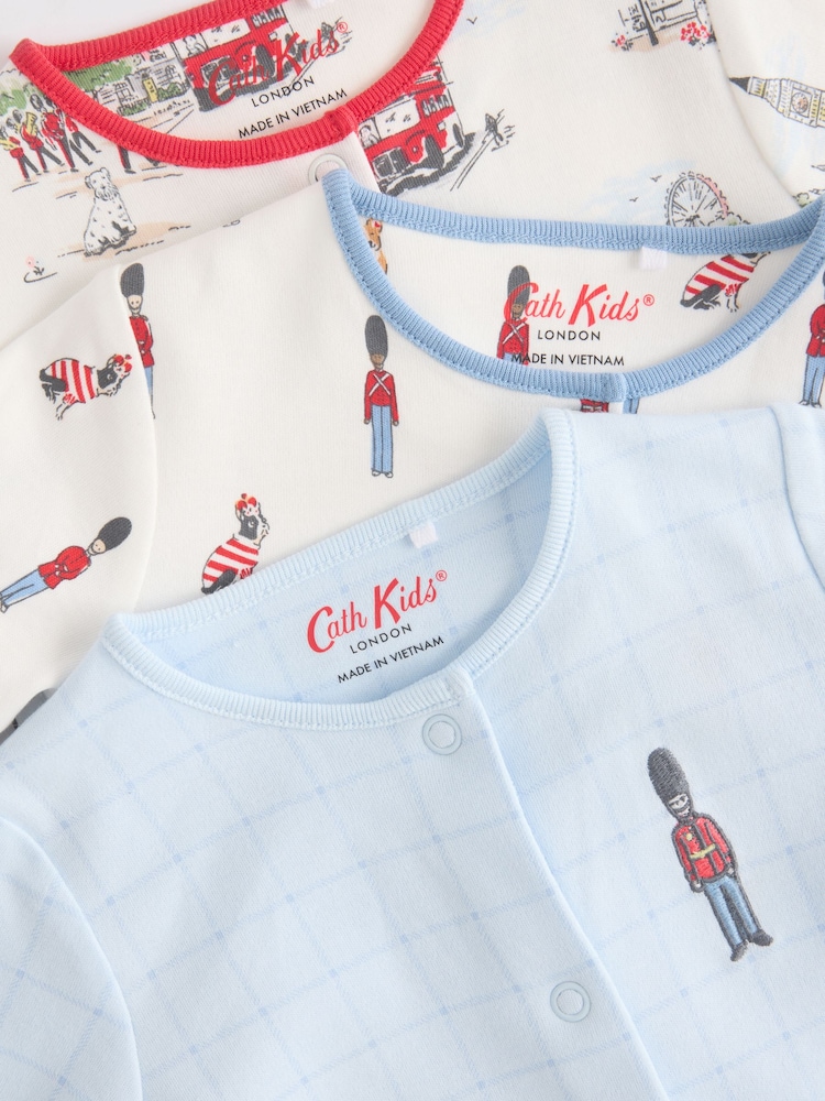 Blue Cath Kidston Cars Baby 100% Cotton Sleepsuits 3 Pack - Image 7 of 12