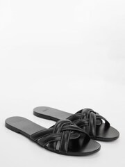 Mango Black Leather Straps Sandals - Image 1 of 3