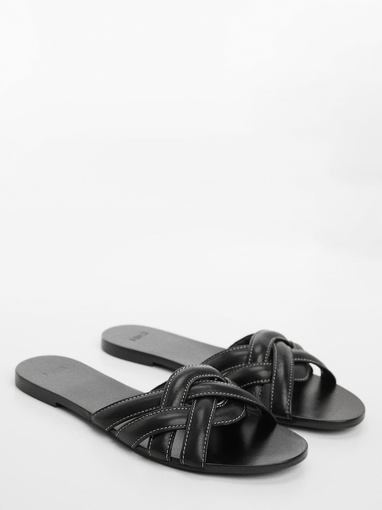 Mango Black Leather Straps Sandals - Image 1 of 3 Mango Black Leather Straps Sandals - Image 1 of 3