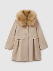 Reiss Oatmeal Nicole 9-13 yrs Faux Fur Collar Wool Blend Coat - Image 2 of 4