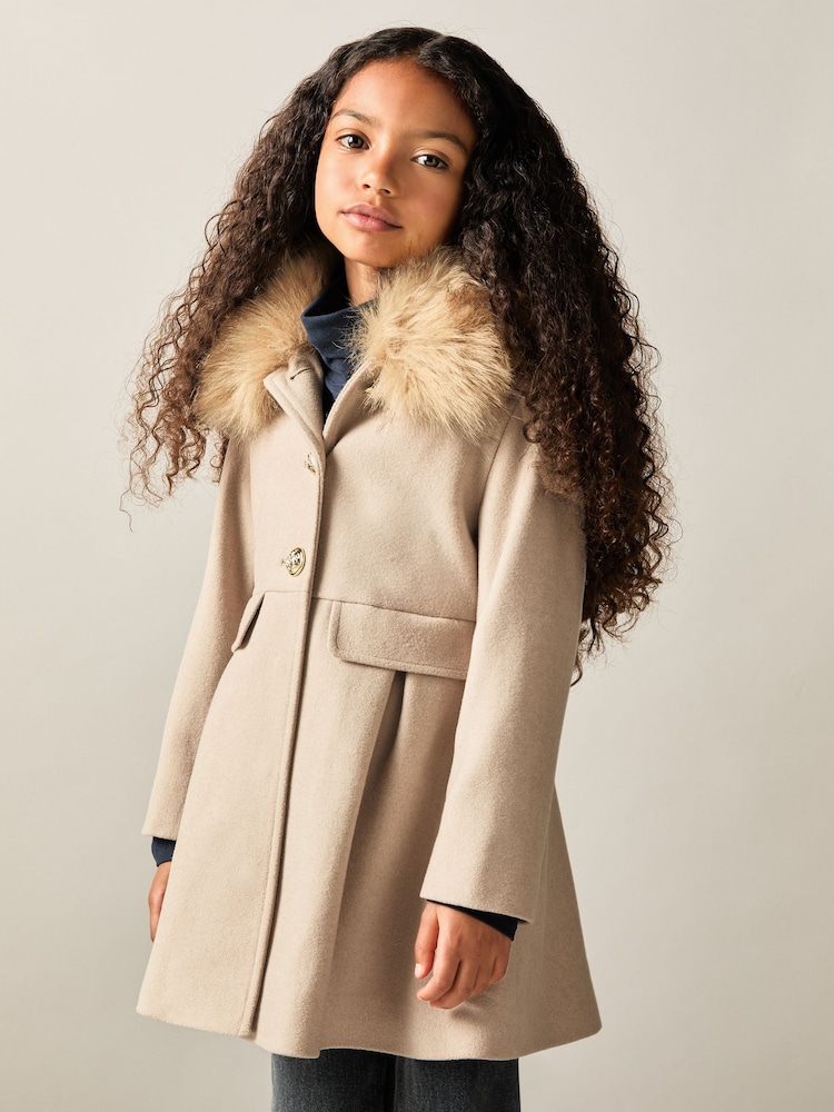 Buy Reiss Oatmeal Nicole 9-13 yrs Faux Fur Collar Wool Blend Coat