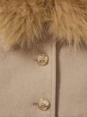 Reiss Oatmeal Nicole 9-13 yrs Faux Fur Collar Wool Blend Coat - Image 4 of 4