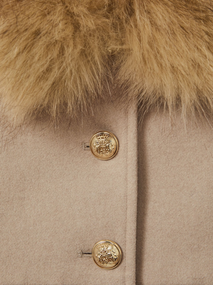 Reiss Oatmeal Nicole 9-13 yrs Faux Fur Collar Wool Blend Coat - Image 4 of 4