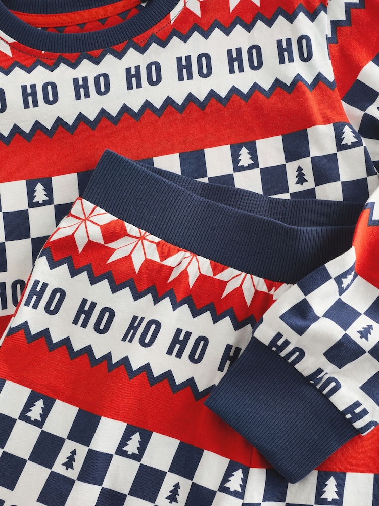 Red/Navy Blue Matching Family Kids Christmas Ho Ho Ho Fairisle Pattern 100% Cotton Pyjamas (9mths-16yrs) - Image 13 of 13