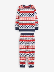 Red/Navy Blue Matching Family Kids Christmas Ho Ho Ho Fairisle Pattern 100% Cotton Pyjamas (9mths-16yrs) - Image 7 of 13