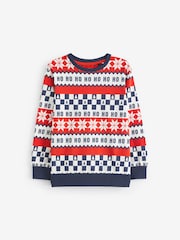 Red/Navy Blue Matching Family Kids Christmas Ho Ho Ho Fairisle Pattern 100% Cotton Pyjamas (9mths-16yrs) - Image 8 of 13