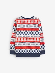 Red/Navy Blue Matching Family Kids Christmas Ho Ho Ho Fairisle Pattern 100% Cotton Pyjamas (9mths-16yrs) - Image 9 of 13