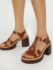 Dune London Brown Jungle T-Bar Gladiator Platform Sandals - Image 1 of 6