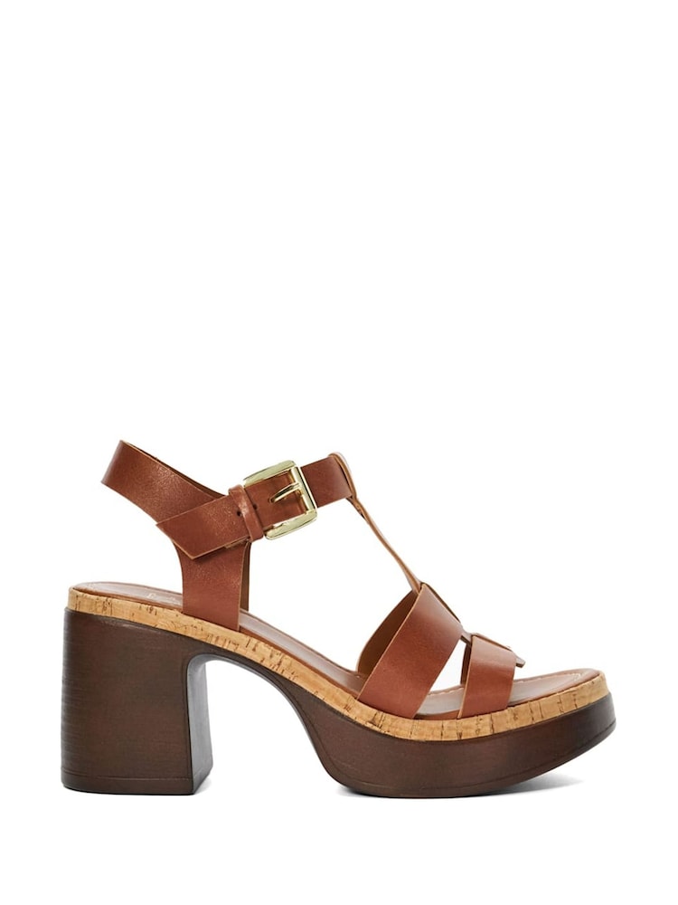 Dune London Brown Jungle T-Bar Gladiator Platform Sandals - Image 3 of 6