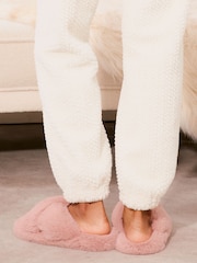 Lipsy Pink Cross Strap Super Soft Faux Fur Nightwear Slippers - Image 4 of 4