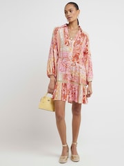 River Island Pink Coral Paisley Shirt Dress - Image 1 of 5