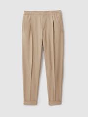 Reiss Soft Camel Brown Brighton Relaxed Drawstring Trousers with Turn-Ups - Image 2 of 6
