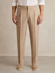 Reiss Soft Camel Brown Brighton Relaxed Drawstring Trousers with Turn-Ups - Image 3 of 6