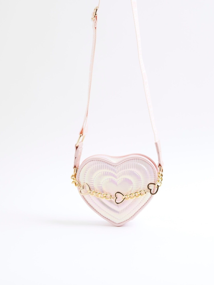 River Island Pink Girls Heart Chain Nylon Bag - Image 1 of 5