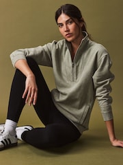Sage Green Relaxed Fit Washed Longline Zip Neck Sweatshirt - Image 1 of 8