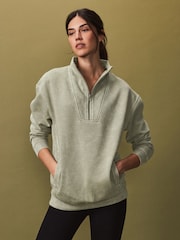 Sage Green Relaxed Fit Washed Longline Zip Neck Sweatshirt - Image 5 of 8