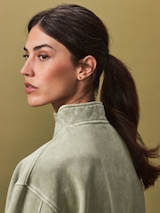 Sage Green Relaxed Fit Washed Longline Zip Neck Sweatshirt - Image 6 of 8