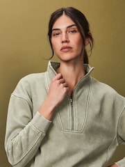 Sage Green Relaxed Fit Washed Longline Zip Neck Sweatshirt - Image 7 of 8