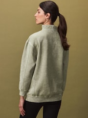 Sage Green Relaxed Fit Washed Longline Zip Neck Sweatshirt - Image 8 of 8