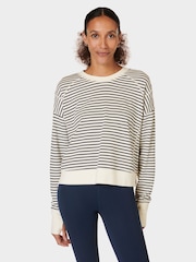 Sweaty Betty Lily White Stripe After Class Crop Sweatshirt - Image 1 of 8