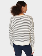 Sweaty Betty Lily White Stripe After Class Crop Sweatshirt - Image 2 of 8