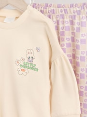 Cream/Lilac Purple Character Graphic Baby Long Sleeve Top & Joggers Set - Image 11 of 14