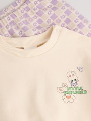 Cream/Lilac Purple Character Graphic Baby Long Sleeve Top & Joggers Set - Image 12 of 14