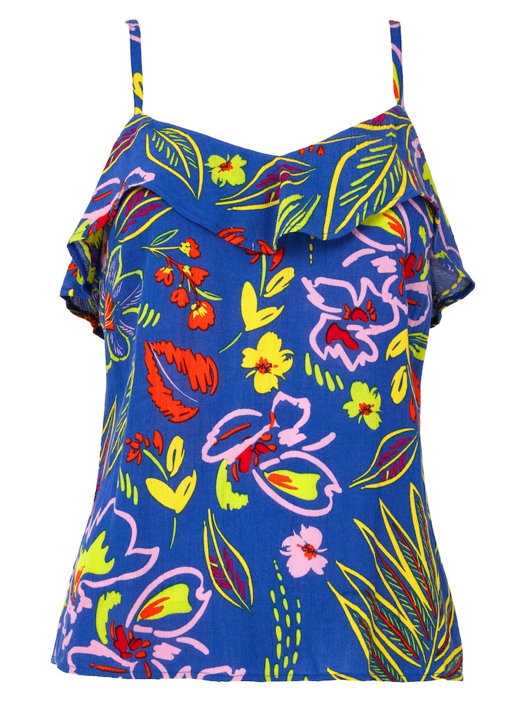 Joe Browns Blue Bright Tropical Print Layered Loose Fit Cami Top - Image 5 of 5