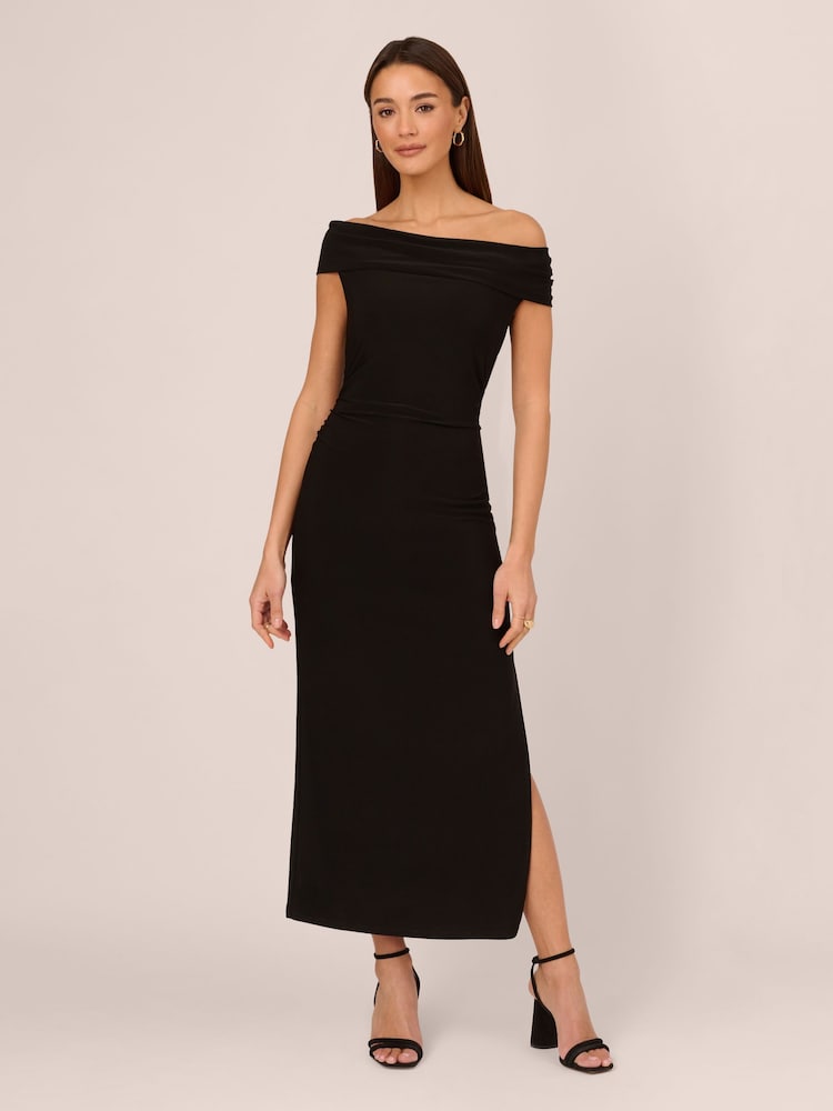 Adrianna Papell Matte Jersey Long Black Dress - Image 1 of 7 Adrianna Papell Matte Jersey Long Black Dress - Image 1 of 7