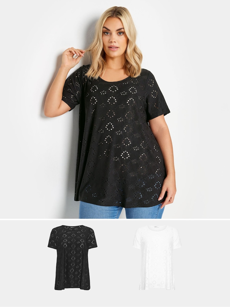 Yours Curve Black Broderie Swing Blouses 2 Pack - Image 1 of 5
