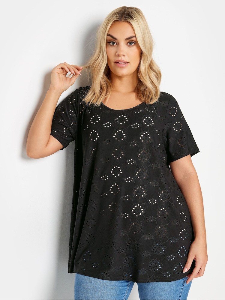 Yours Curve Black Broderie Swing Blouses 2 Pack - Image 2 of 5