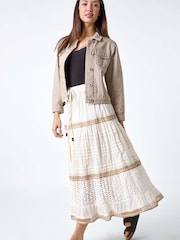 Roman White Broderie 100% Cotton Tiered Maxi Skirt - Image 2 of 5
