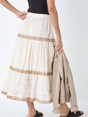 Roman White Broderie 100% Cotton Tiered Maxi Skirt - Image 3 of 5