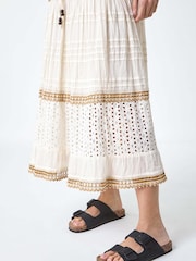 Roman White Broderie 100% Cotton Tiered Maxi Skirt - Image 5 of 5