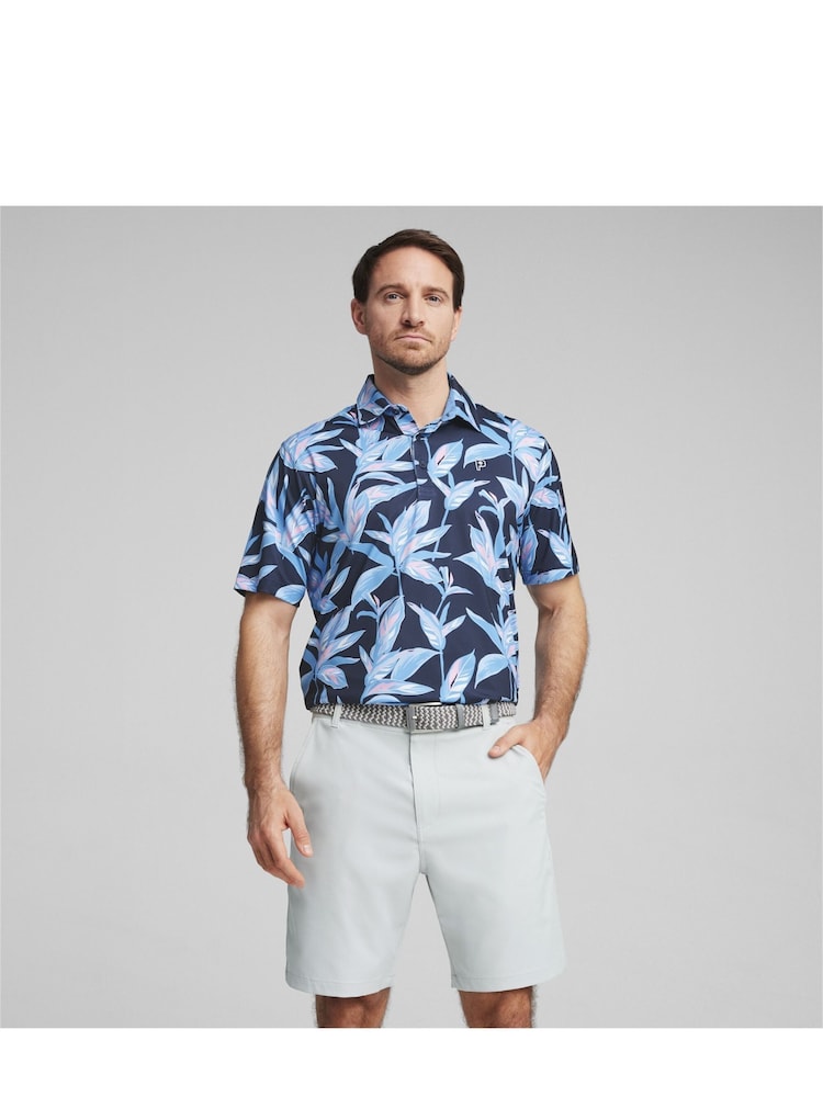Puma x PALM TREE Blue CREW Mens Golf Polo Shirt - Image 1 of 6