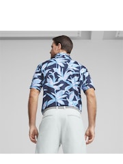Puma x PALM TREE Blue CREW Mens Golf Polo Shirt - Image 2 of 6