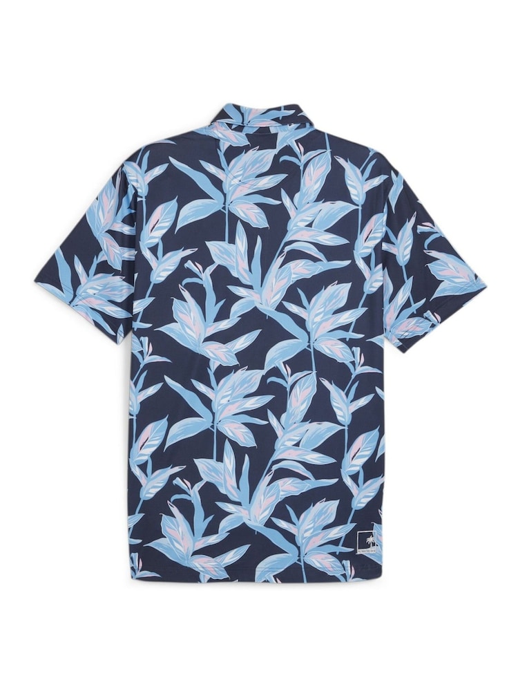 Puma x PALM TREE Blue CREW Mens Golf Polo Shirt - Image 6 of 6