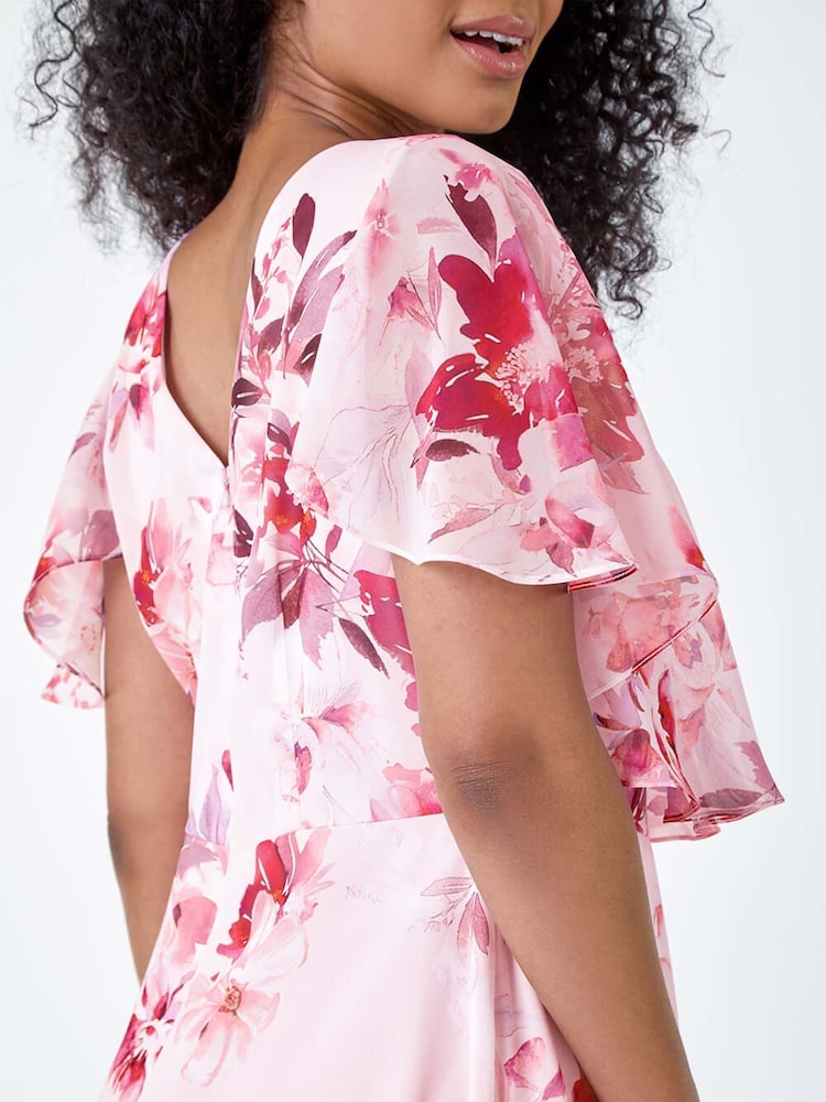 Roman Pink Floral Cape Style Midi Dress - Image 5 of 5