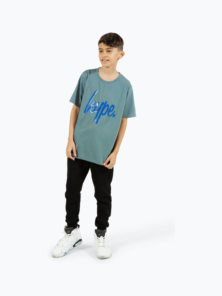 Hype. Boys Grey Script 100% Cotton T-Shirt - Image 1 of 8