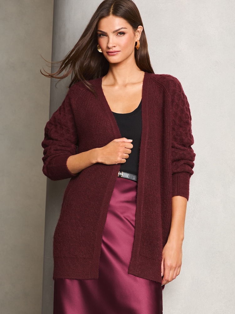 Lipsy Red Knitted Honeycomb Longline Cardigan - Image 1 of 4