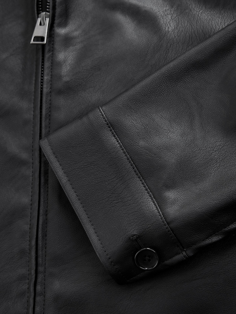 Black EDIT Faux Leather Harrington Jacket - Image 9 of 9