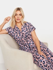 Yours Curve Pink Leopard Print 100% Cotton Button Through Pyjamas Set - Image 1 of 5
