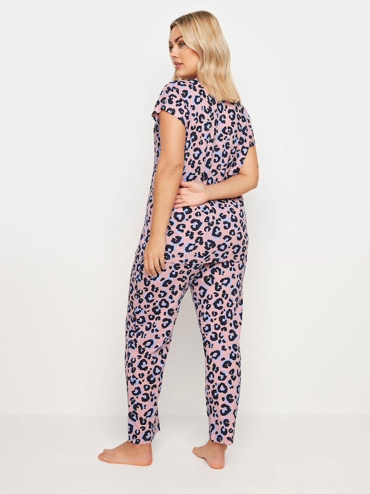 Yours Curve Pink Leopard Print 100% Cotton Button Through Pyjamas Set - Image 2 of 5