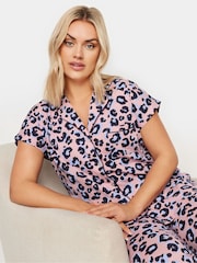 Yours Curve Pink Leopard Print 100% Cotton Button Through Pyjamas Set - Image 4 of 5