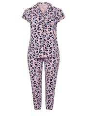 Yours Curve Pink Leopard Print 100% Cotton Button Through Pyjamas Set - Image 5 of 5