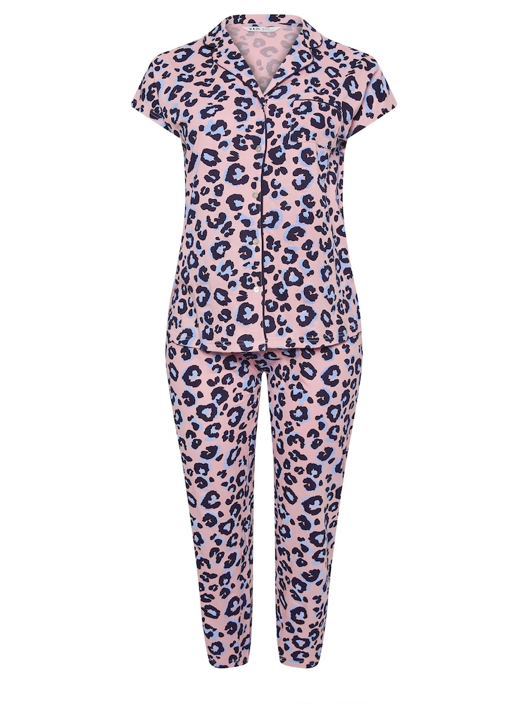 Yours Curve Pink Leopard Print 100% Cotton Button Through Pyjamas Set - Image 5 of 5