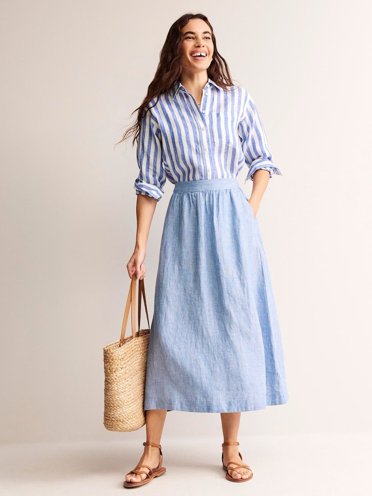 Boden Blue Florence Linen Midi Skirt - Image 1 of 5
