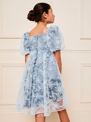 Lipsy Blue Sequin Floral Puff Sleeve Occasion Dress (5-16yrs) - Image 4 of 4