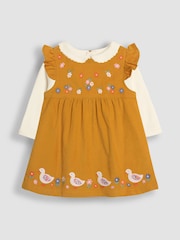 JoJo Maman Bébé Mustard Yellow Duck Cord Embroidered Baby Dress & Body Set - Image 1 of 6