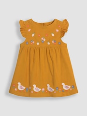 JoJo Maman Bébé Mustard Yellow Duck Cord Embroidered Baby Dress & Body Set - Image 2 of 6